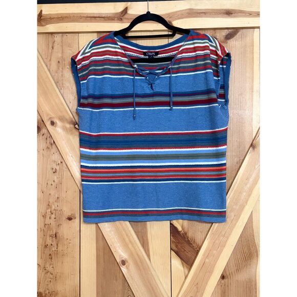 Chaps Tops - Chaps Retro Sleeveless Denim Shirt Multicolor Striped Tank Coastal Linen Sz L